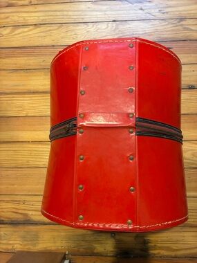Vintage Round Red Hat Box with Zip Band. Divider with handles.